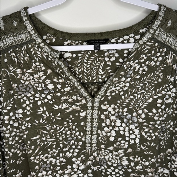 Lucky Brand Olive Green Floral Long Sleeve Blouse - Picture 1 of 4